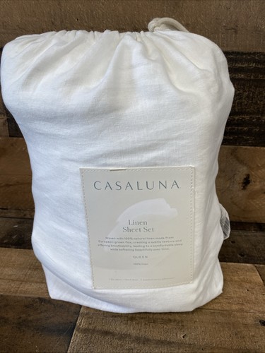 Casaluna 100 % Leinen Queen Bettwäsche Set weiß bis 18" tief BRANDNEU geöffnete Verpackung - Bild 7 von 9
