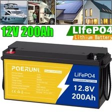 12V 200AH LiFePO4 Lithium Battery 15000+ Deep Cycle 200Ah Built-in BMS 2560Wh
