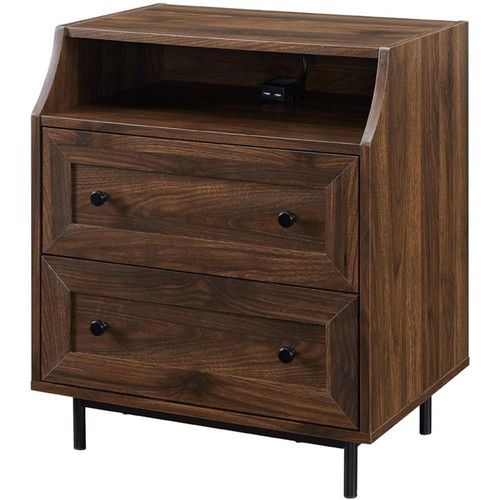 Pemberly Row 22" Curved Open 2-Drawer Bedroom Nightstand with USB in Dark Walnut - Bild 1 von 8