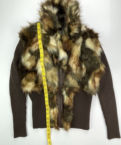 Boston Proper Faux Fur Collared Zip Up Sweater Cardigan Brown Multi Size Small - Picture 6 of 9