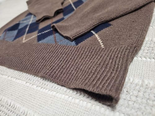 VTG Bonwit Teller SCOTLAND  Cashmere V-neck Argyle Pullover L/S Sweater SZ 38  - Picture 10 of 13