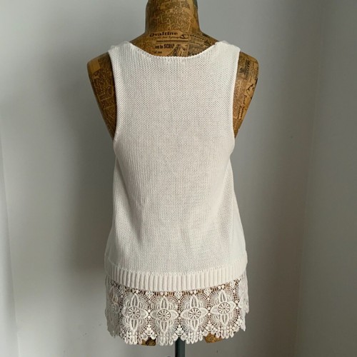 ASOS VEST Uk 6 Knit Ivory Cream Mid Length Sleeveless TOP Crochet Lace Trim - Picture 5 of 12