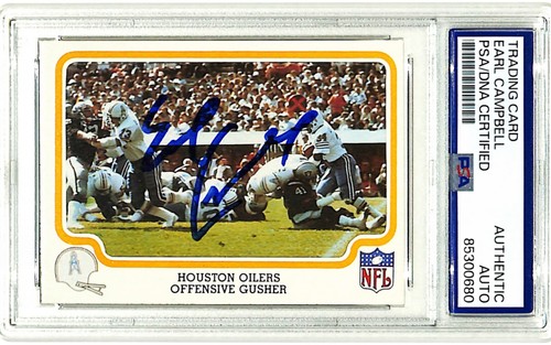 Tarjeta de novato Fleer Earl Campbell 1979 firmada por engrasadores automáticos #21 PSA/DNA en losa - Imagen 1 de 3