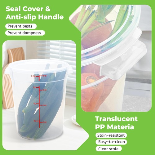 4 Pack Round Food Storage Containers with Lids, 8Qt Translucent Commercial Fo... - Picture 5 of 7