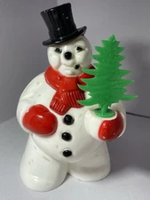 Vintage Royalite Light Up Tabletop Jolly Snowman Hard Plastic with Tree 1950's