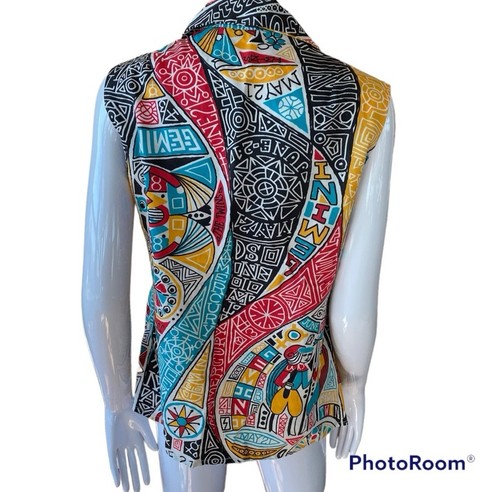 Large Vtg Homemade 60’s Button Down Collared Sleeveless Blouse Twins Astrology - Picture 3 of 12