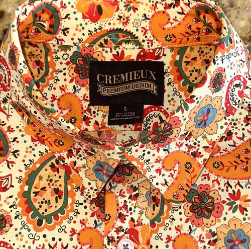 Camisa Cremieux Premium Denim Para Hombre Naranja Paisley Calce Ajustado Manga Larga Talla L - Imagen 1 de 3