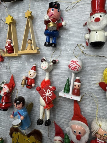 LOTE DE ADORNOS NAVIDEÑOS MINIATURA MADERA VINTAGE/55 Papá Noel muñeco de nieve trineo gato saltador - Imagen 8 de 24