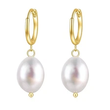 Rnivida 925 Sterling Silver Pearl Drop Leverback Dangle Earrings,Single White...