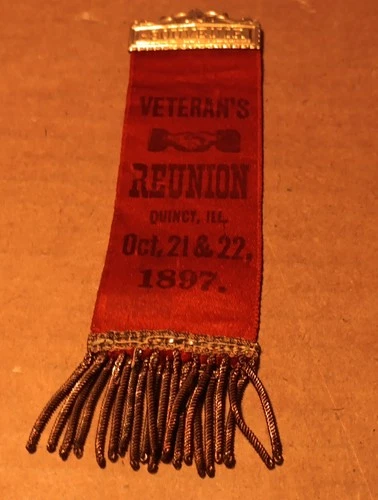 Original GAR Ribbon Quincy Illinois Veteran's Reunion 1897 Civil War ILL IL