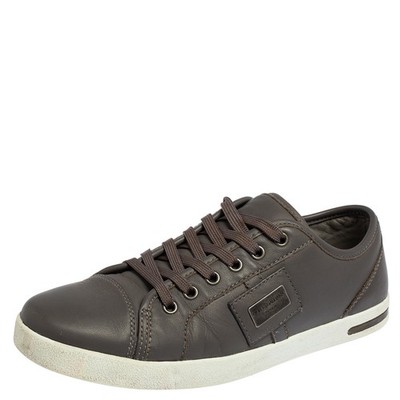 スニーカー Dolce & Gabbana Sneakers - Dolce&Gabbana - Leather - Grey Dolce & Gabbana Grey Leather Logo Plaque Low Top Sneakers
