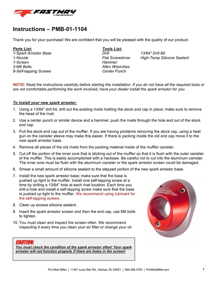 Tapa de extremo de escape para antirrechispas - Negro Pro Moto Billet PMB-01-1104 Foto 4 de 4