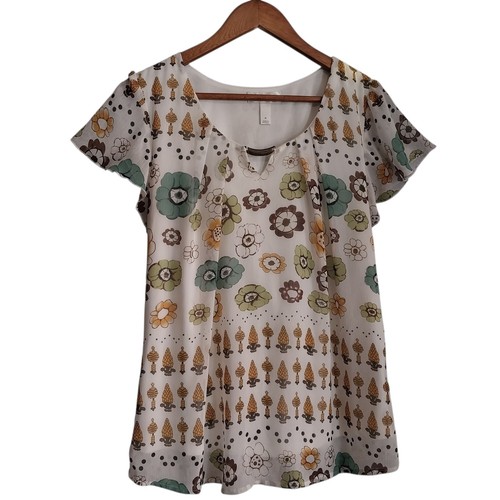 Dress Barn Größe M weiß Blumen fließend Freizeit Kurzarm Oberteil Bluse - Bild 4 von 12