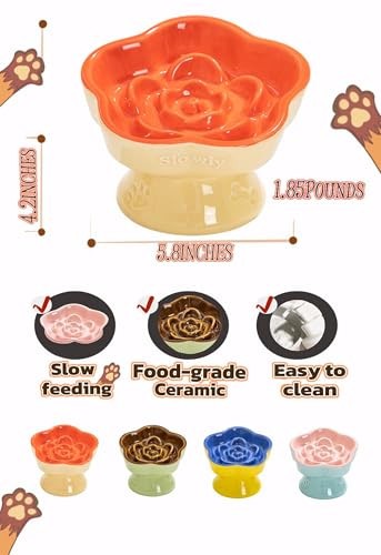 Ceramic Raised Slow Feeder Cat Bowl, Elevated Tilted Anti-Vomiting Pet Bowl - Foto 4 di 7