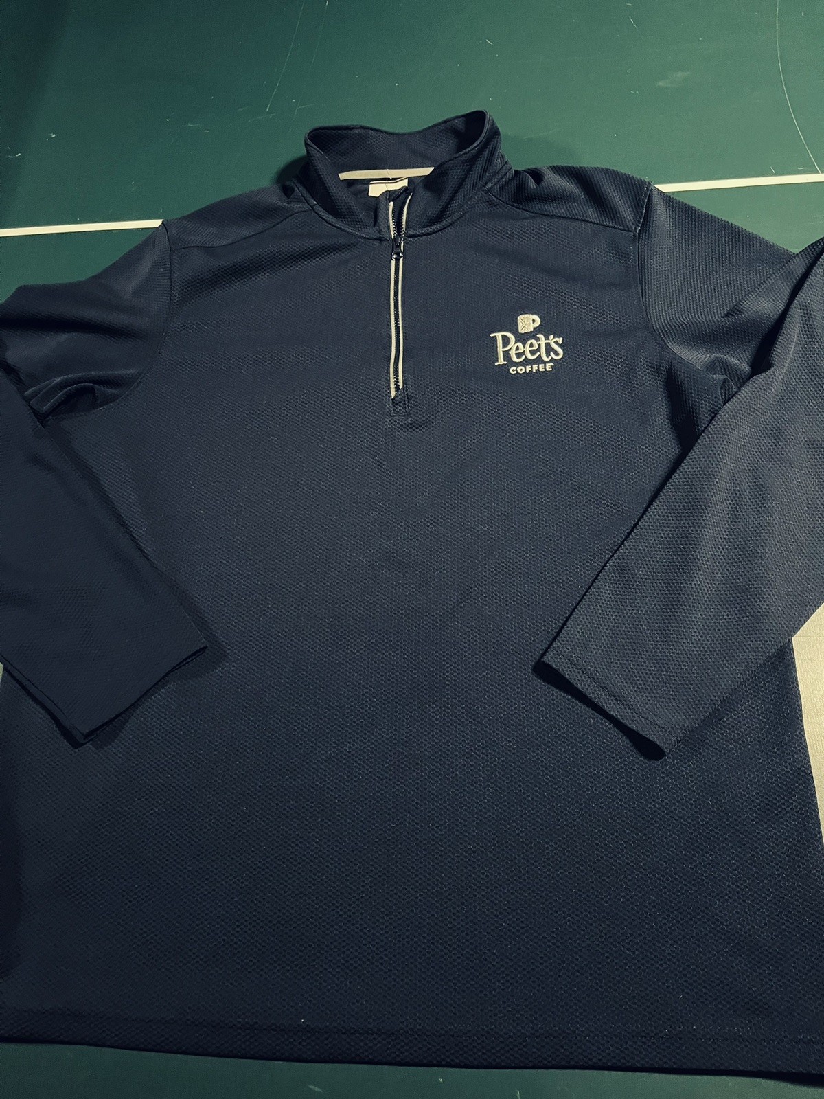 RARE Peet’s Coffee Logo 1/4 Zip Long Sleeve Performance Shirt LARGE Employee 