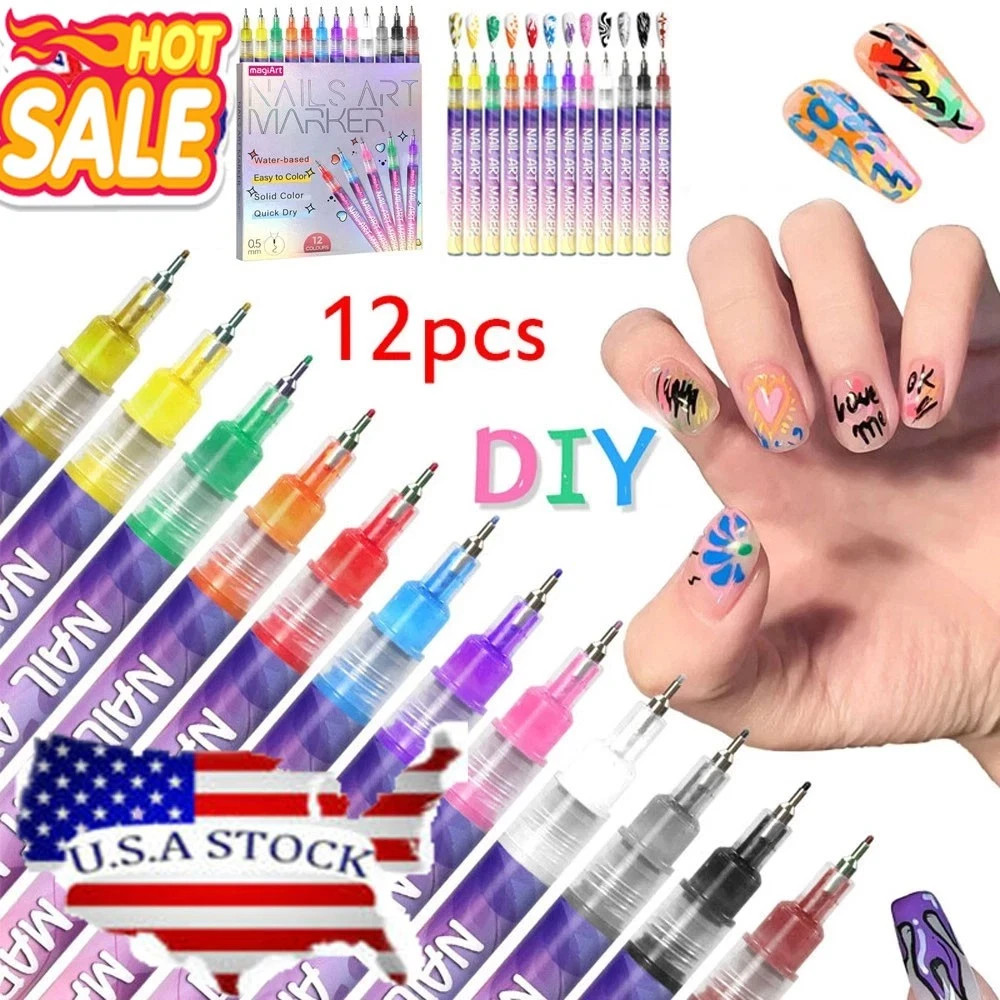 12 Colors Nail Art Pens Set, Nail Art Marker, Nail Doodle Pens, 0.5 MM Nail