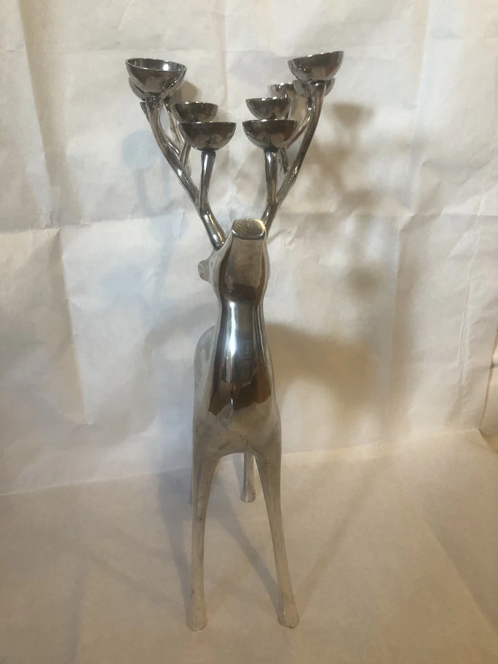 Pottery Barn Silver Plated 10 Point Reindeer Candelabra Candle Holder 20" Tall - Image 2 of 4