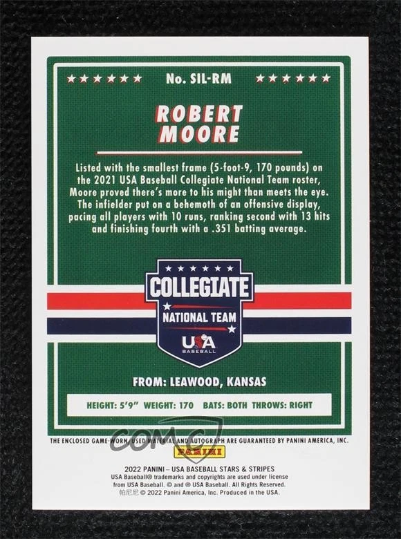 2022 Panini USA Baseball Stars & Stripes /250 Robert Moore #SIL-RM Auto - Image 2 of 2