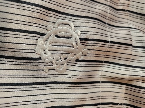 2 Pc. Vintage Christian Dior Lingerie White Striped Pajamas Set Large Satin - Picture 5 of 17