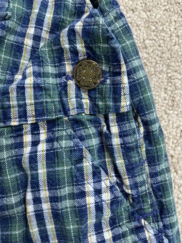 VTG 90s Oshkosh B Gosh Unisex Kids 4T Vestbak Blue Green Plaid Overall Bibs USA - Picture 4 of 7