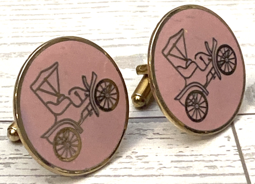 Vtg Ford Model T Pink & Gold Tone Enamel Cufflinks - Afbeelding 11 van 14