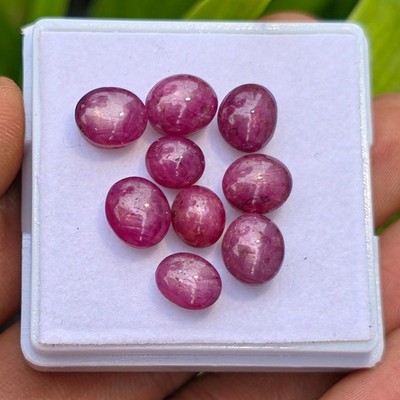 Natural 6 Star Baby Red Ruby Six Rays 29.40 Ct Cabochon Oval Gemstone Lot 9Pcs
