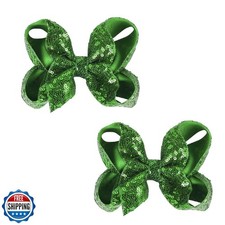 AMYDECOR 6 Inch Green Sparkly Glitter Sequin Hair Bows for Girls Toddlers Kid