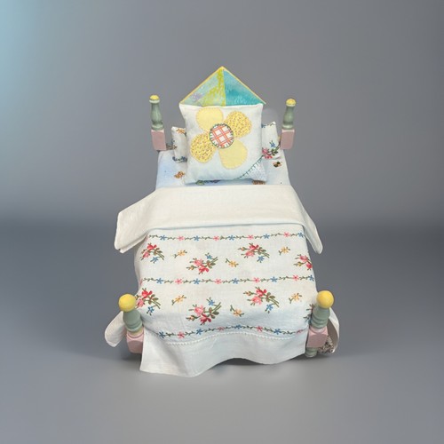 Vintage Doll Bed Reimagined With Mattress, Pillows And Blankets - Picture 2 of 10