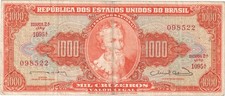 1963 Brazil 1000 Cruzeiros Banknote - P# 181 - Fine - # 36232