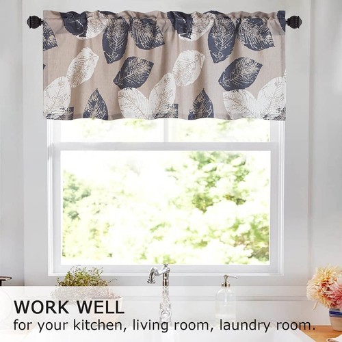 Leaves Print Valance Curtains for Bedroom, Rod Pocket Faux Linen Valances for... - Picture 2 of 6