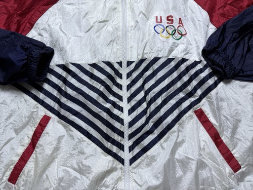 Vintage USA Olympics Jacket Womens 2XL Red White Blue Windbreaker Full Zip - Picture 2 of 13
