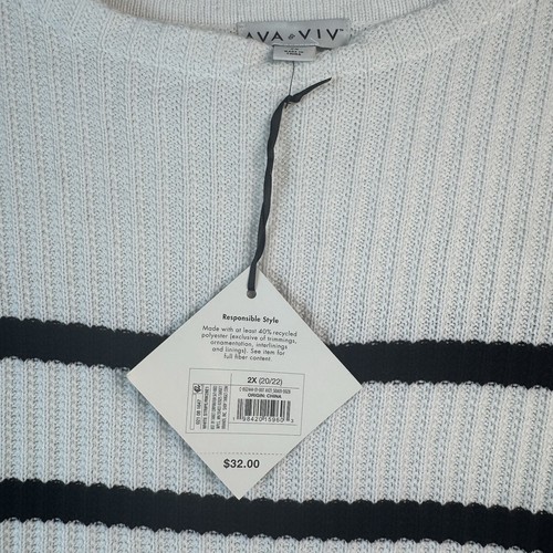Ava & Viv 2X black white striped ribbed sweater minimalist NWT - Picture 4 of 9