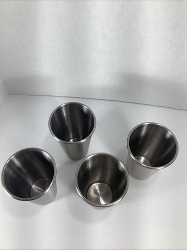 Set Of 4~Stainless Steel Drinking Cups Stackable Silver Water Tumblers~12oz - Picture 11 of 14
