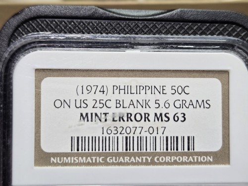 RARE (1974) Philippine 50c On US 25c Blank 5.6 Grams MINT ERROR MS 63. - Picture 2 of 4