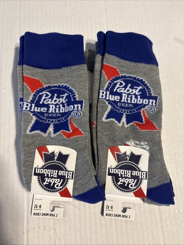Pabst Blue Ribbon Beer Socks 4 Pair Total Men's Casual Crew Size 8-12 NEW - Picture 2 of 4