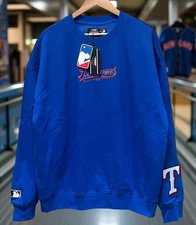 Texas Rangers MLB Royal Blue Embroidered Graphic Sweatshirt Mens Size Medium