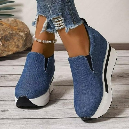 Damen Plateau versteckter Keilabsatz Halbschuhe Sneaker Slipper High Heels Freizeitschuhe - Bild 9 von 14