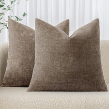 24x24 Inch Euro Chenille Throw Pillow Covers Set of 2 Soft Accent Taupe Grey ...