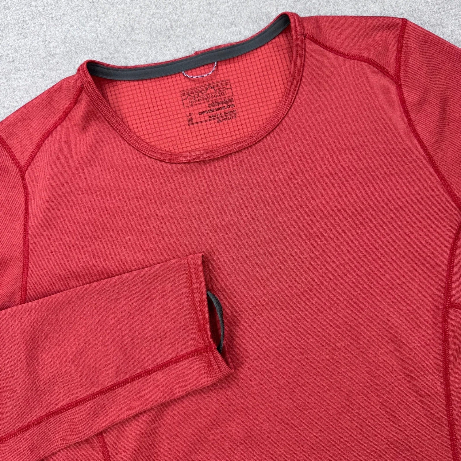 Patagonia Womens Capilene Midweight Crew Baselayer Top Red Size M Polartec Grid