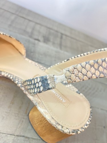Antonio Melani Pumps Womens Size 7M Cream Leather Slingback Snake Print Pointed - Picture 9 of 9