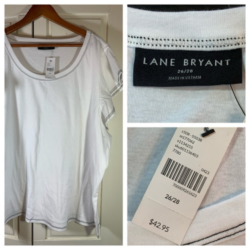 Lane Bryant White Woven Flutter Sleeve Tee Womens Sz 26/28 Plus Size Minimal