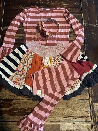 Persnickety Girls 10 Top Skirt Leggings Headband Lot Pink Striped - Picture 1 of 3
