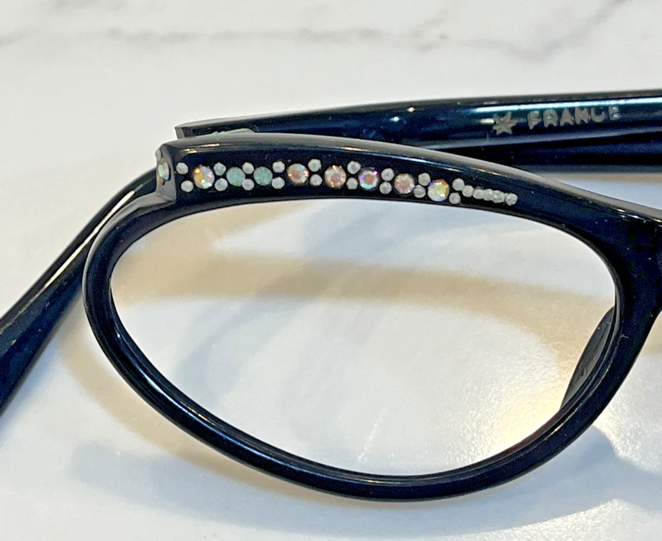 Vintage Woman's Eyeglass Black Oval France Rhinestones 46x20 - Image 2 of 4