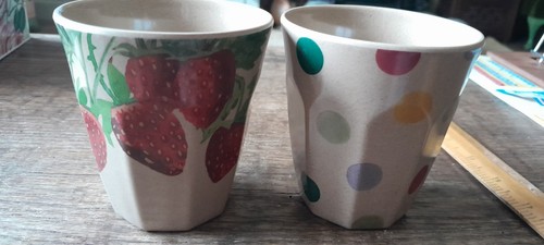 Two Emma Bridgewater  Rice Husk/ Strawberry/ Polka Dot Tumblers.
