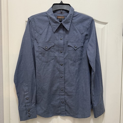 Patagonia Men’s Snap Button Blue Hemp Long Sleeve Worn Wear Shirt Medium Western