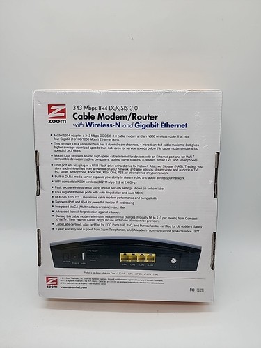 ZOOM 343 Mbps 8x4 DOCSIS 3.0 Cable Modem ROUTER With Wirreless-N and Gigabit - Picture 2 of 6