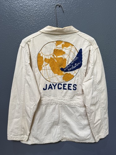 Abrigo de Colección Años 40’s Jaycees Punto de Cadena Blanco Algodón Tareas Talla 40 Para Hombre’s Hecho en EE. UU. - Imagen 2 de 7