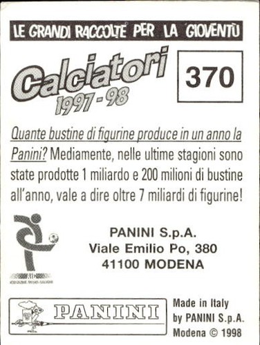 figurina Panini Calciatori 1997-1998 #370 Vicenza Fabio Viviani - Foto 2 di 2