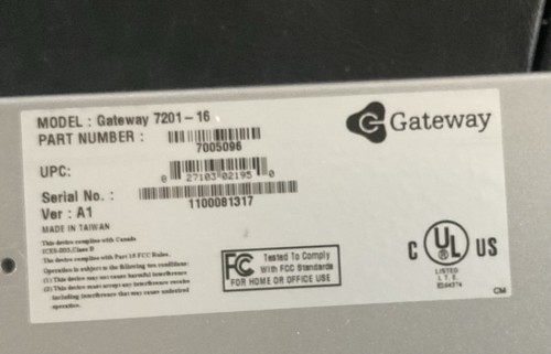 Gateway Fast Ethernet 10/100 Network Switch 7201-16 With RACK MOUNT brackets - Afbeelding 2 van 3