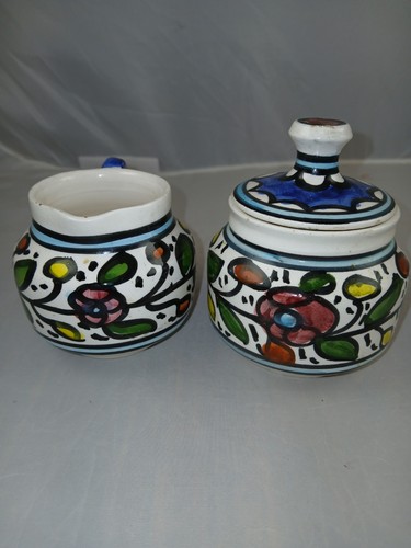 Juego de azúcar y crema de cerámica pintada a mano diseño palestino - Imagen 4 de 9